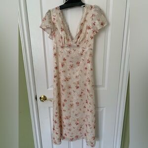 Storia Cream Midi Dress with Pink Floral Print